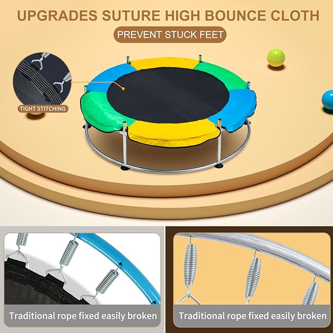 Trampoline for Kids with Anti-Rollover Round Bottom and Swing,55" Toddler Mini Trampoline for Kids