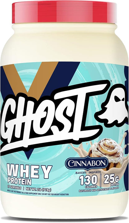 GHOST Whey Protein Powder, Cinnabon - 2LB, 25G of Protein - Cinnamon Roll Flavored Isolate
