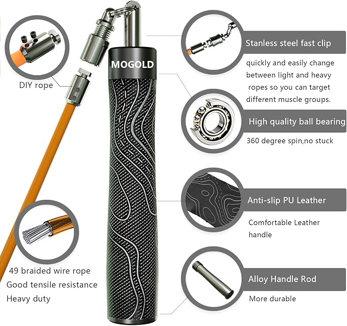 Weighted Jump Rope for Men Women -Interchangeable 1/5lb 1/4lb 1/2lb Heavy jump ropes - 360 Degree
