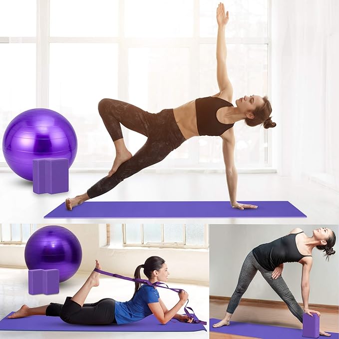 Yoga Starter Kit - 11-Piece Set with Yoga Blocks, Strap, Ball, Mat, Carrying Strap, Net Bag
