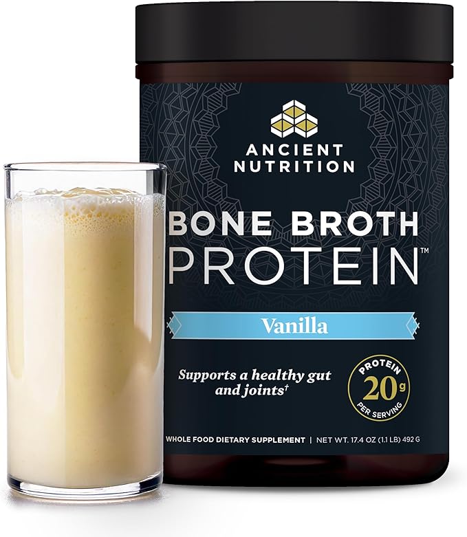 Ancient Nutrition Grass Fed, Cage Free, Bone Broth Protein Powder, 20g Protein, Hydrolyzed Collagen