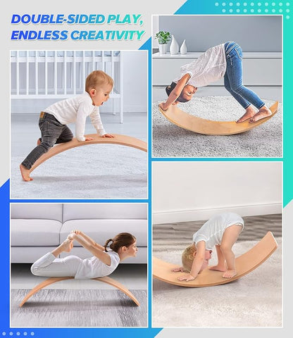 Wooden Balance Board Kids, 37" Natural Wobble Board Wooden Toys for Toddlers Kids & Adults