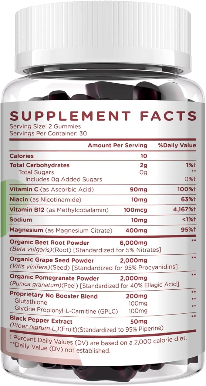 Beet Root Gummies 6000mg ??Nitric Oxide Booster with Grape Seed, Pomegranate, Vitamins C & B12