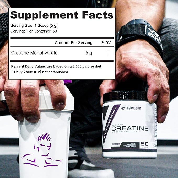 Cutler Nutrition Pure Creatine Monohydrate - 5g Per Serving 50 Servings - Premium Muscle Builder