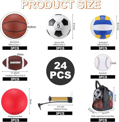 Leyndo 18 Pcs Sport Balls Bulk Set Basketball Football Volleyball Soccer Playground Baseball with