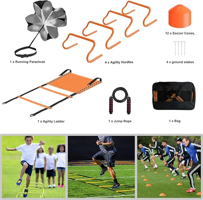 Agility Ladder Speed Agility Training Equipment,1 Agility Ladder 20ft,4 Hurdles,Training Soccer