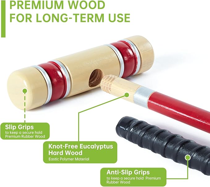 Pointyard 28" Croquet Set for 6 Players - Premium Wooden Mallets, Colored Balls & Carry Bag - Fun