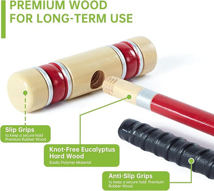 Pointyard 28" Croquet Set for 6 Players - Premium Wooden Mallets, Colored Balls & Carry Bag - Fun