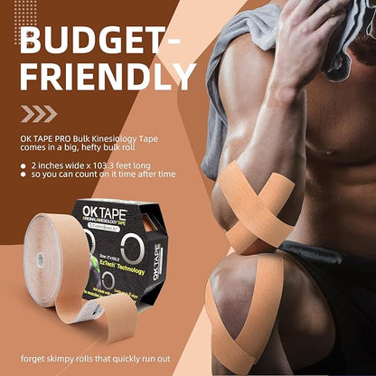 OK TAPE Kinesiology Tape Bulk 103Feet, Pro Adhesive, Water-Resistant k Tape, Elastic Athletic Tape