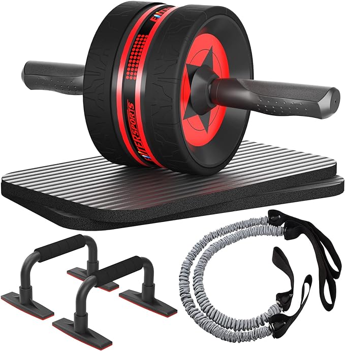 Ab Rollers Wheel Kit, Exercise Wheel Core Strength Training Abdominal Roller Set with Push Up Bars