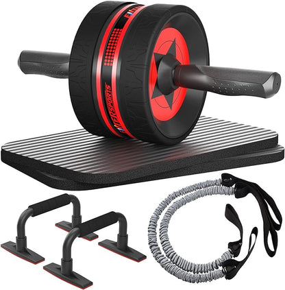 Ab Rollers Wheel Kit, Exercise Wheel Core Strength Training Abdominal Roller Set with Push Up Bars