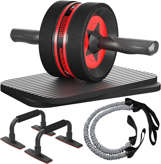 Ab Rollers Wheel Kit, Exercise Wheel Core Strength Training Abdominal Roller Set with Push Up Bars