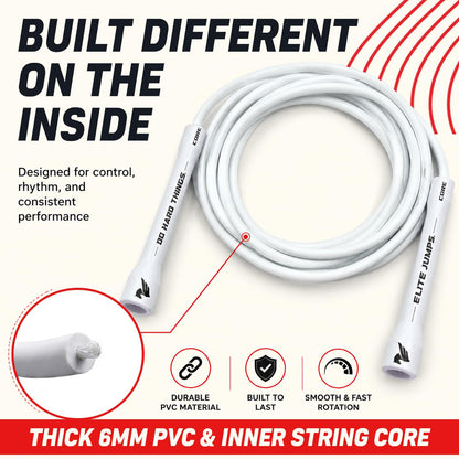 Elite Jumps 6mm PVC Jump Rope, Adjustable Skipping Rope - White Handles - 5" Handle