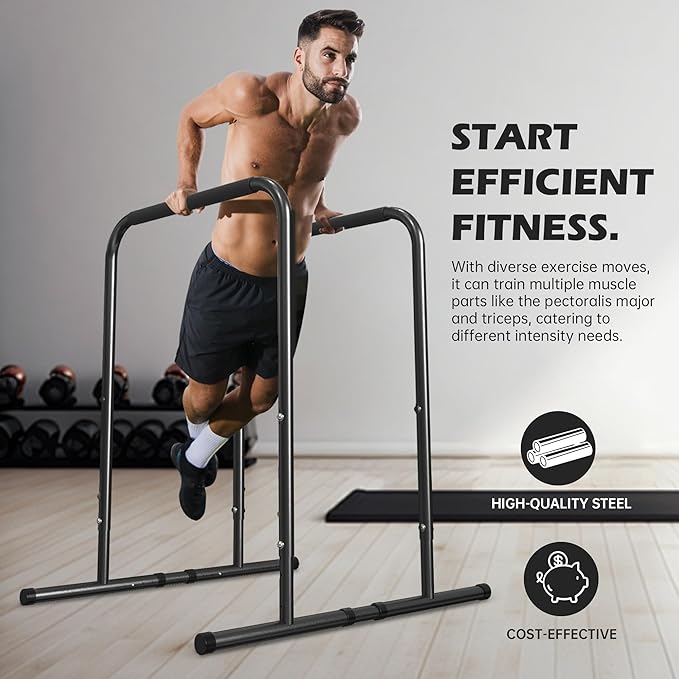 leikefitness Pull Up Dip Station Strength Training Dip Stands Station Tricep Dips Push-Ups For Home