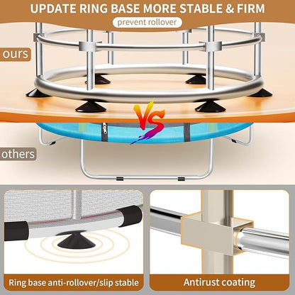 Trampoline for Kids, Adjustable Baby Toddler Trampoline with Basketball Hoop, Round Bottom Indoor