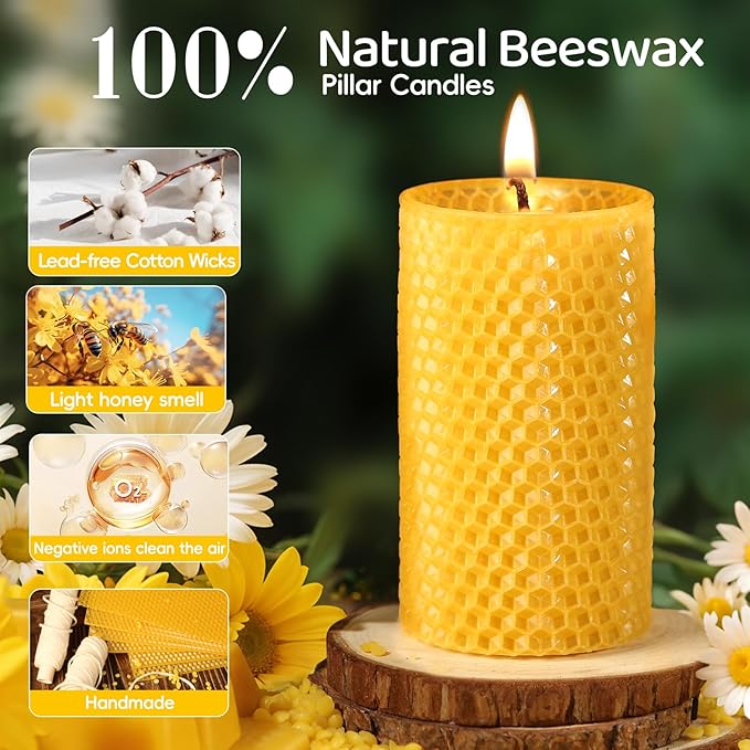 12 Pack Honeycomb Beeswax Candles,240 Hours Long Burning Natural Handmade Beeswax Rolled Pillar
