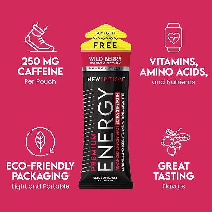 NewTrition® Extra Strength Energy Shots, 250mg Caffeine Energy Shots with Vitamin B & Amino Acids