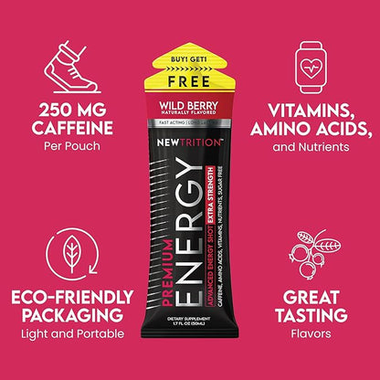 NewTrition® Extra Strength Energy Shots, 250mg Caffeine Energy Shots with Vitamin B & Amino Acids