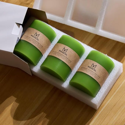 MOZEAL 3" x 4" Hand-Poured Unscented Candle, Dripless Pillar Candle Set of 3, Long Clean Burning