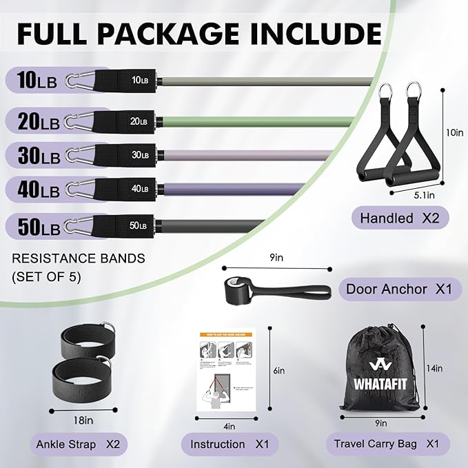 WHATAFIT Resistance Bands, Exercise Bands，Resistance Bands for Working Out, Work Out Bands with