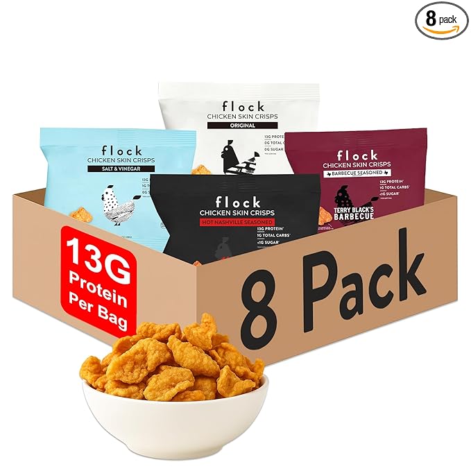Flock Keto Chicken Skin Chips | 4 Flavors Variety Pack | Low Carb, High Protein, Sugar Free, Gluten