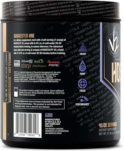 HOSSTILE Hosstility V2 Pre Workout, All-in-One Pre Workout Powder for Men and Women, Enhance Muscle