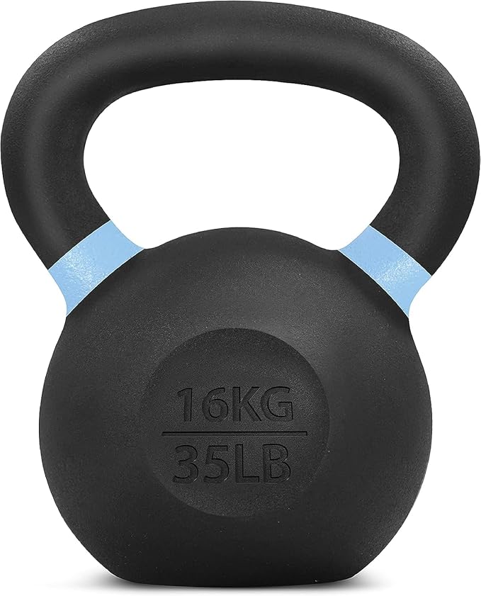 Yes4All Kettlebell, Heavy Duty Powder Coated Cast Iron Kettlebells, Non-Slip Handle & Flat Bottom
