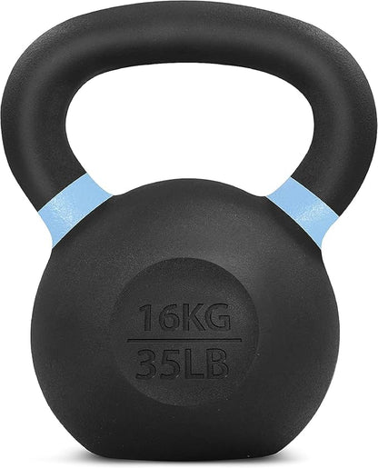 Yes4All Kettlebell, Heavy Duty Powder Coated Cast Iron Kettlebells, Non-Slip Handle & Flat Bottom