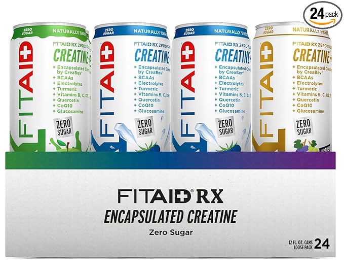 FITAID RX Zero Sugar, Encapsulated Creatine, Workout Recovery Drink, All-In-One Blend, BCAAs