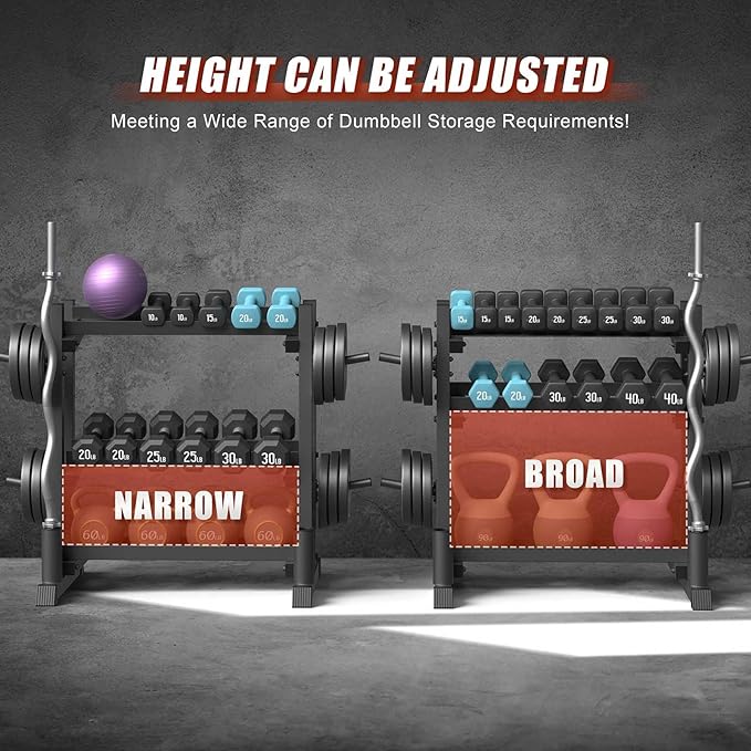 3-Tier Dumbbell Rack, 1100LB Capacity Adjustable Weight Rack for Home Gym, Heavy-Duty Weight Stand