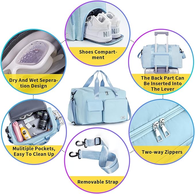 FIORETTO Women's Gym Duffle Bag with Shoes Compartment, 37L Capacity, Ideal for Travel, Gym
