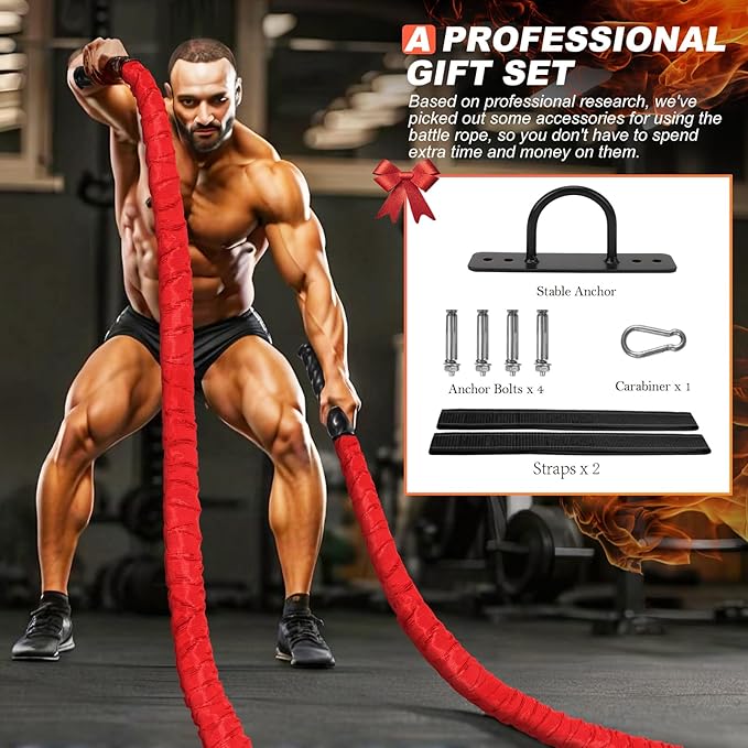 Battle Ropes for Home Gym, Exercise Rope 1.26/1.5inch, 30 40FT Heavy Battle Rope Weighted Battle