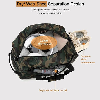 Octsky Boys Overnight Bag Weekender Bag Sports Gym Travel Duffel Bag with Shoe Compartment, Camo
