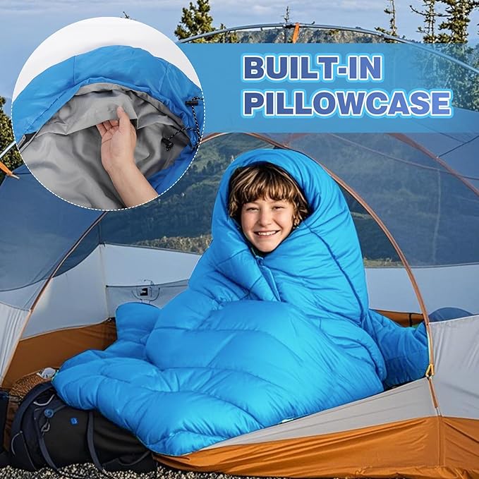 REDCAMP Kids Mummy Sleeping Bag for Camping, 3 Season Cold Weather Sleeping Bag Fit Boys,Girls &