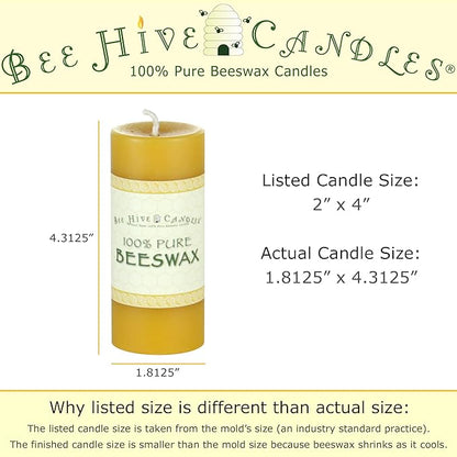 100% Pure Beeswax Pillar Candle (2" x 4") | Natural Beeswax Candles | Soy, Paraffin & Fragrance