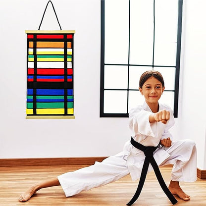12Belts Karate Belt Display Rack with Wooden Frame,Felt Taekwondo Belt Display,Martial Art Belt