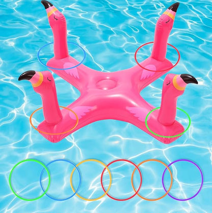 Voiiake Pool Floats Toys Games Set, Inflatable Cross Ring Toss Game Toy with 6pcs Rings for Kids
