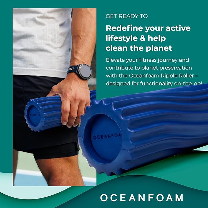 Oceanfoam Ripple Travel Foam Roller (11" x 3.35") Firm Mini Foam Roller for Physical Therapy, Deep