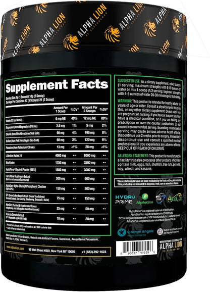 ALPHA LION Superhuman Pump Pre Workout Powder, Nootropic Caffeine & Stim Free Preworkout