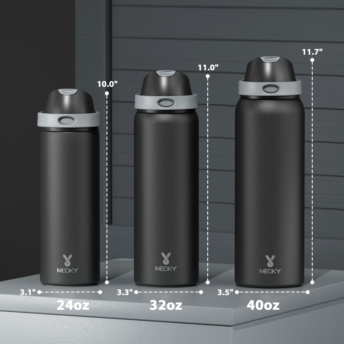 24 oz Insulated Water Bottle for Sports: Meoky Stainless Steel Water Bottle with 2-in-1 Straw and