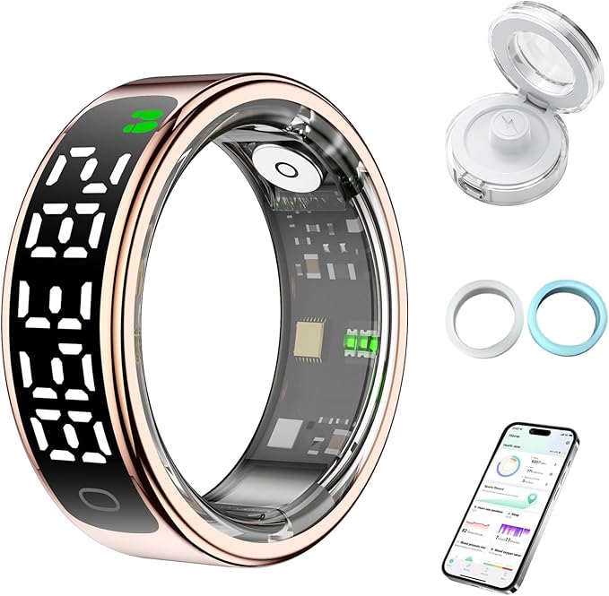 Smart Health Ring for Women Men, Smart Ring Fitness Tracker for iOS Android, Heart Rate, Blood