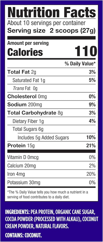 Vega Protein Made Simple - 15g Plant-Based Pea Protein, Chocolate, 10 Servings, Stevia Free, No