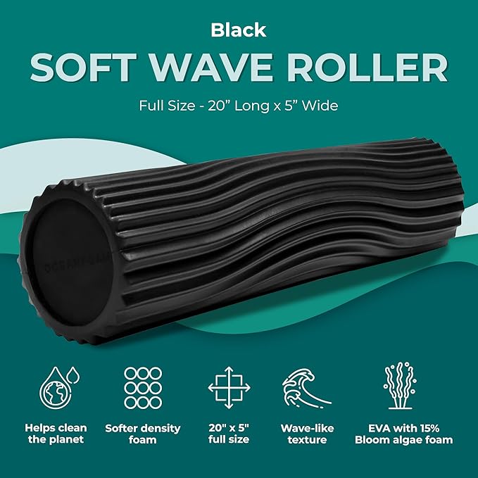 Oceanfoam Soft Tidal Roller (Black) - Low Density Foam Roller for Physical Therapy, Back Pain