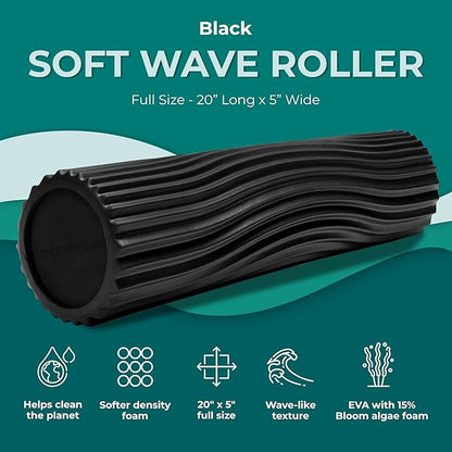 Oceanfoam Soft Tidal Roller (Black) - Low Density Foam Roller for Physical Therapy, Back Pain