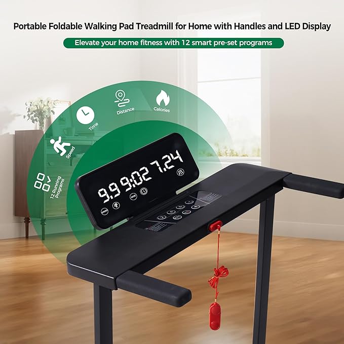 Walking Pad with Handle Bar, Folding Treadmill with Handles for Home Small Spaces, Compact Walking