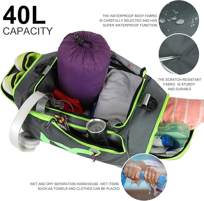 Sports Gym Bag，INOXTO Travel Duffel Bag with Dry Wet Pocket And Shoe CompartmentFor Women and