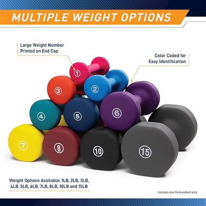 Marcy Colored Neoprene Dumbbell (Sold in Singles or Set) Hand Weights, Exercise Free Weights for
