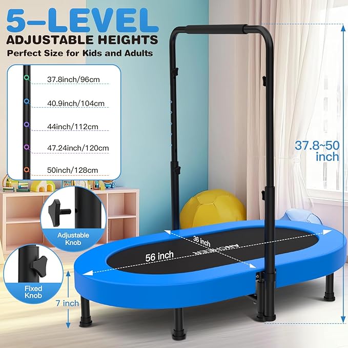 ANCHEER 56'' Foldable Mini Trampoline with Adjustable Handle - Indoor/Outdoor Rebounder for Kids &
