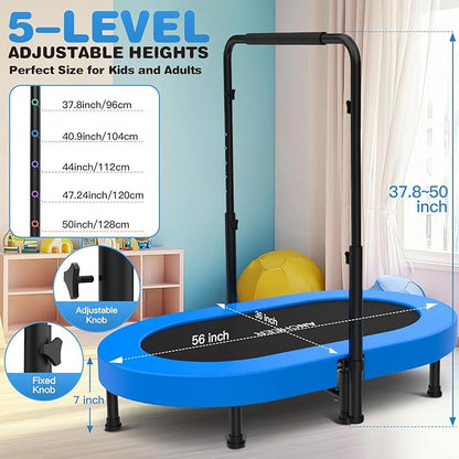 ANCHEER 56'' Foldable Mini Trampoline with Adjustable Handle - Indoor/Outdoor Rebounder for Kids &