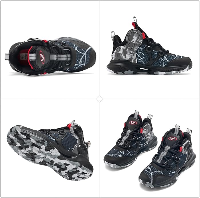 VITUOFLY Kids Basketball Shoes Boys Air Cushion Sneakers Girls Mid Top School Hoops Shoes Non-Slip